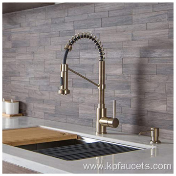 Pull Out Spring Spray Gold Kitchen Faucet